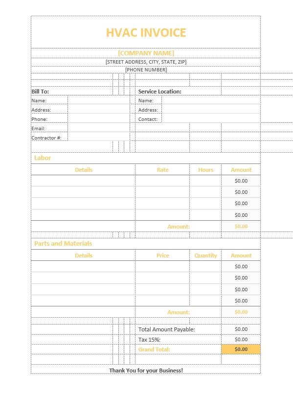HVAC Invoice Template PSD template